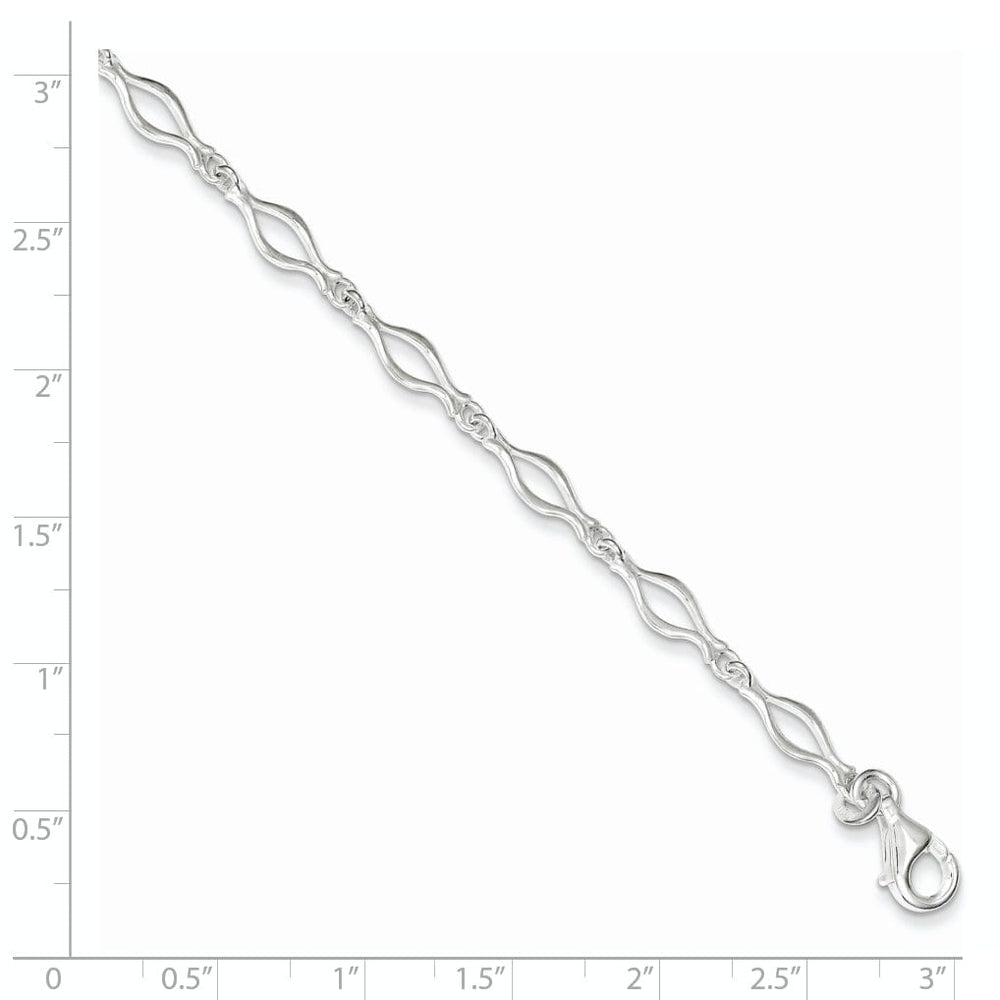 Sterling Silver 9inch Solid Fancy Link Anklet