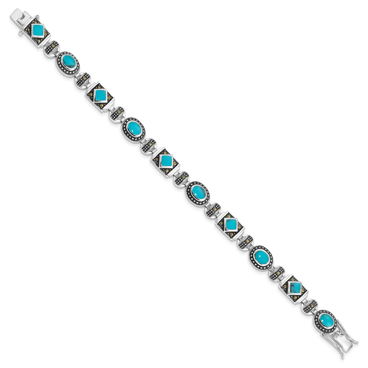 Silver Synthetic Turquoise Marcasite Bracelet