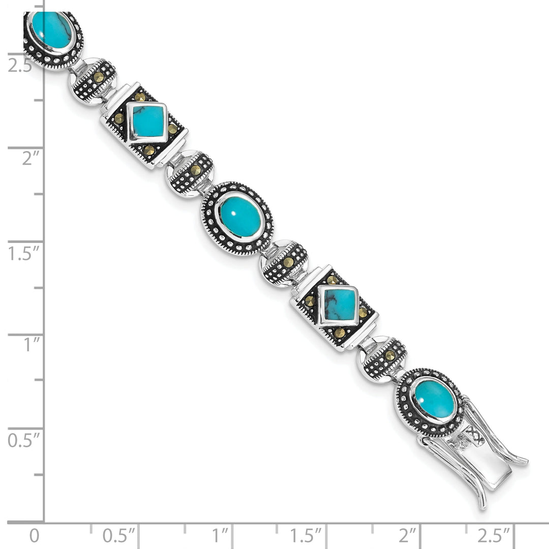 Silver Synthetic Turquoise Marcasite Bracelet