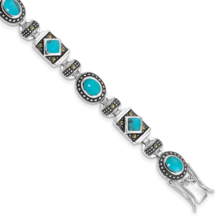 Silver Synthetic Turquoise Marcasite Bracelet