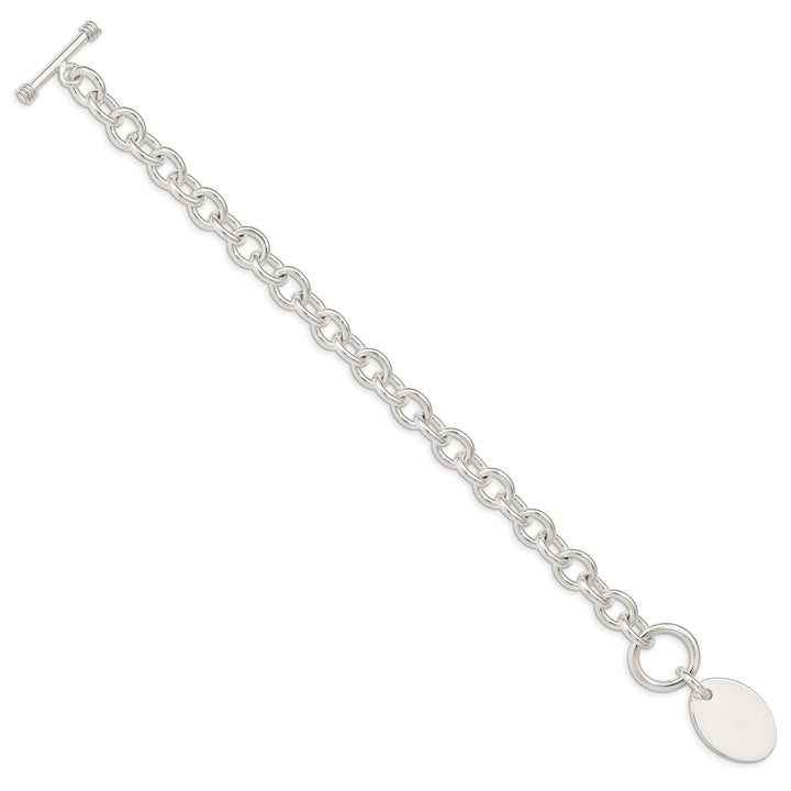 Sterling Silver Oval Disc on Fancy Link Bracelet