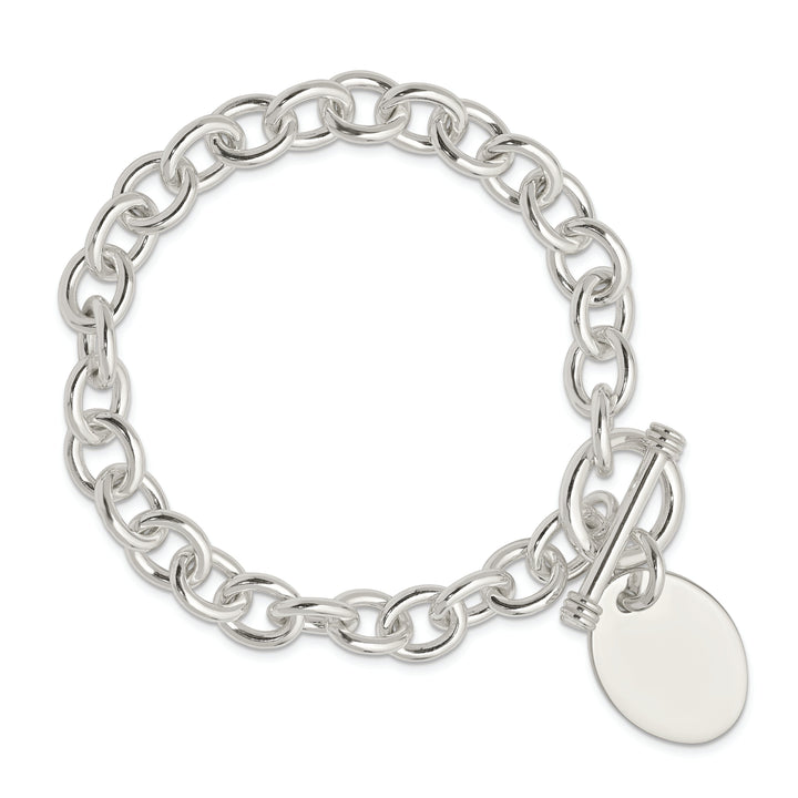 Sterling Silver Oval Disc on Fancy Link Bracelet