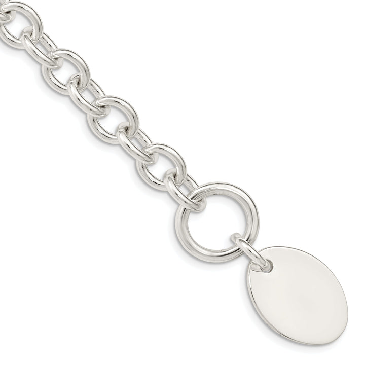 Sterling Silver Oval Disc on Fancy Link Bracelet