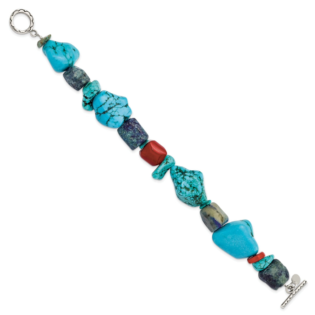 Silver Red Coral Howlite Lapis Turquoise Bracelet