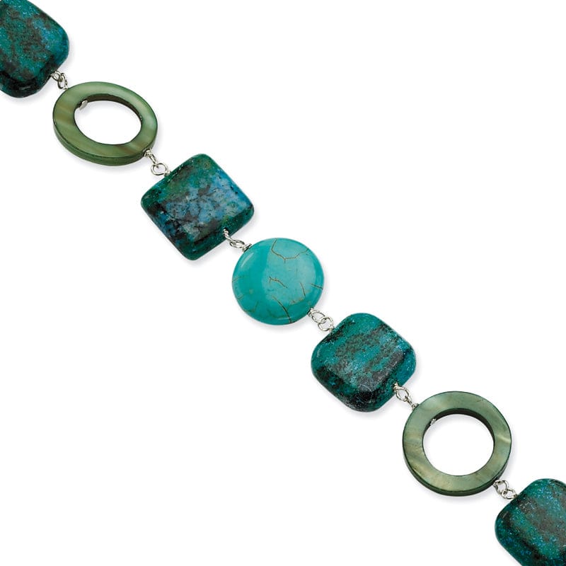 Silver Chrysocolla Dyed Howlite Pearl Bracelet