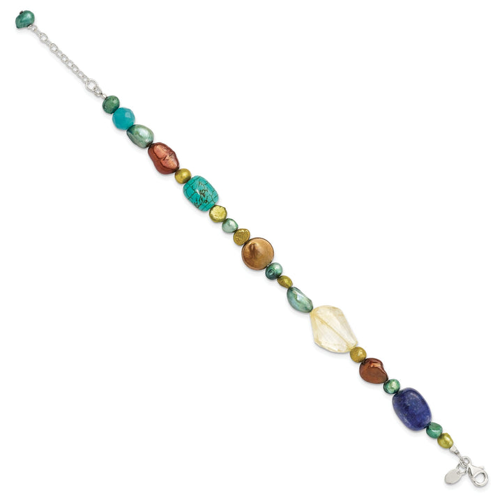 Silver Citrine Lapis Dye Howlite Pearl Bracelet