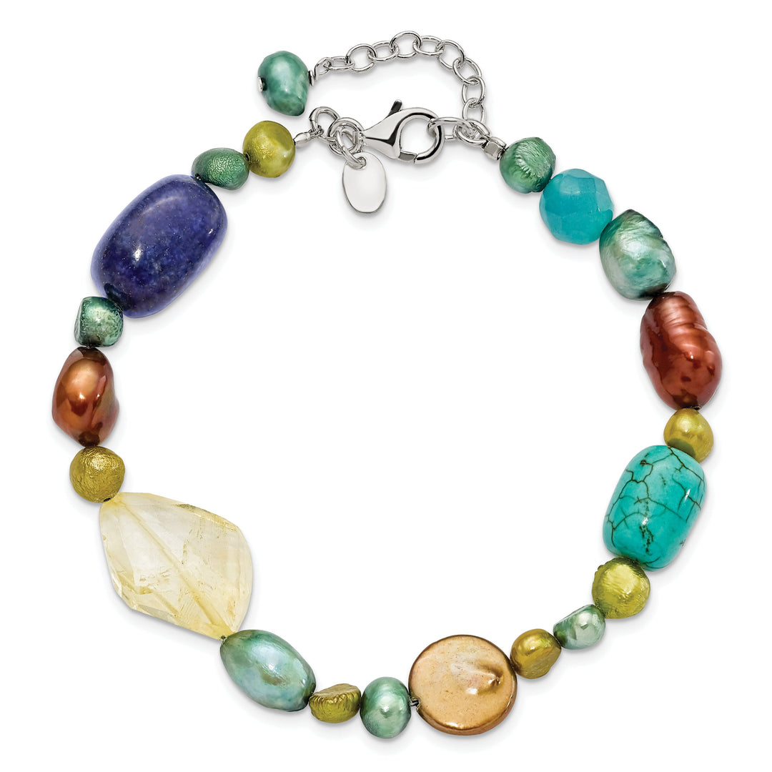 Silver Citrine Lapis Dye Howlite Pearl Bracelet