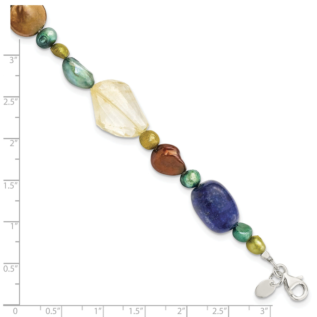 Silver Citrine Lapis Dye Howlite Pearl Bracelet