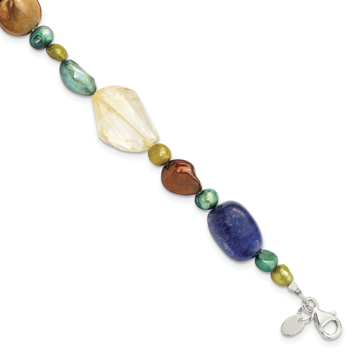 Silver Citrine Lapis Dye Howlite Pearl Bracelet