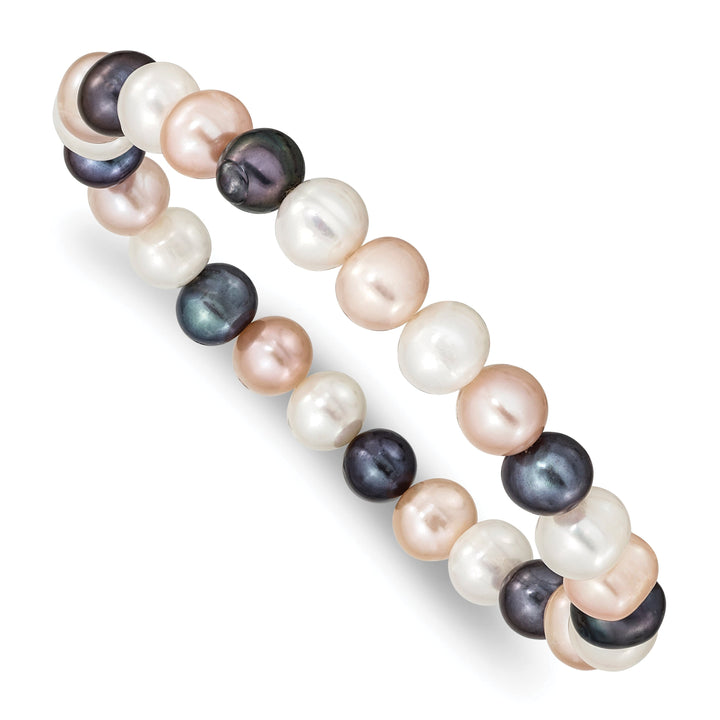 Fresh Water White Peach Black Pearl Bracelet