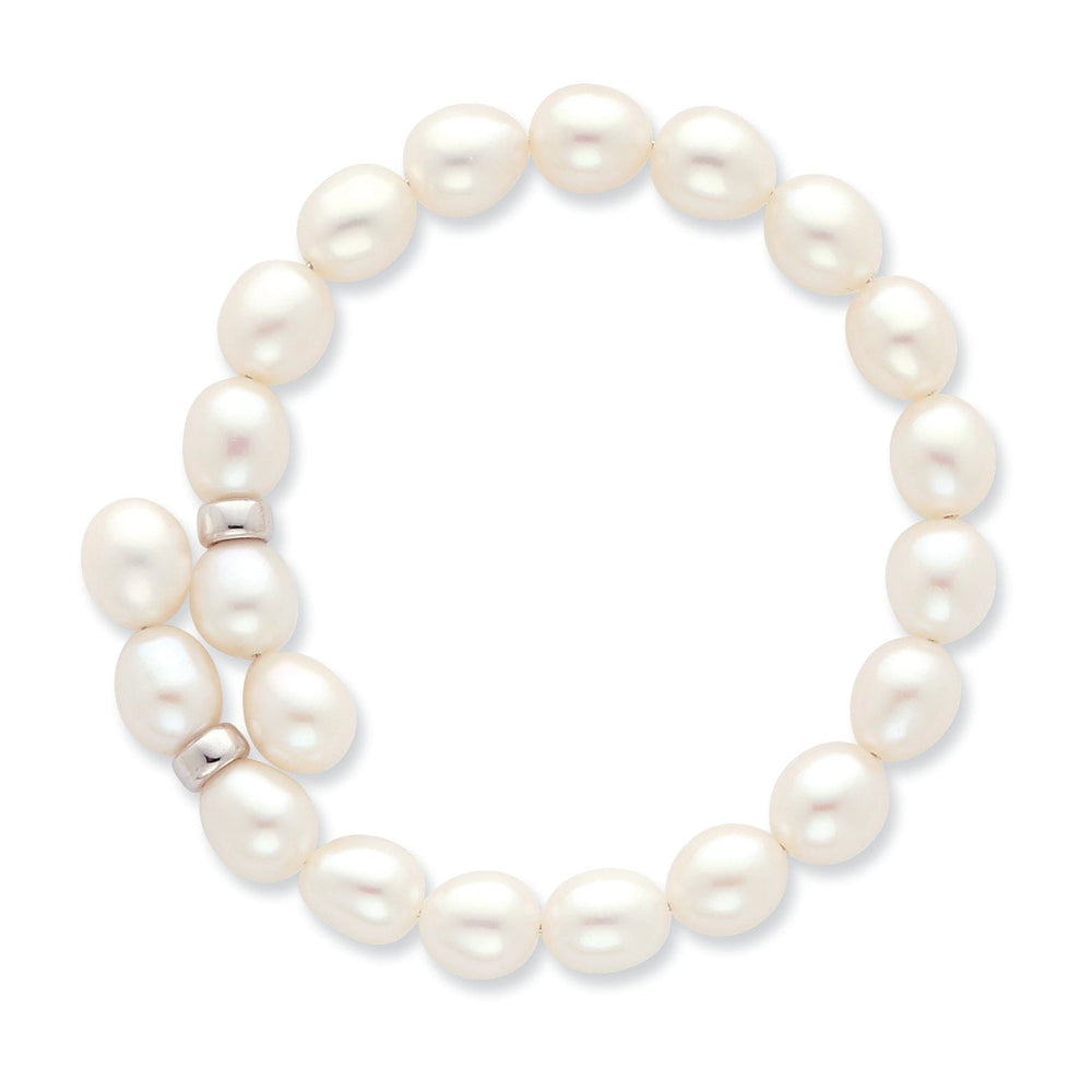 Silver Fresh Water Rice Pearl Flexible Bracelet