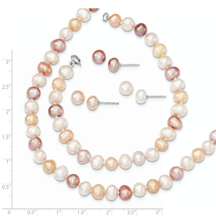 White Pink Pearl Necklace Bracelet Earring Set