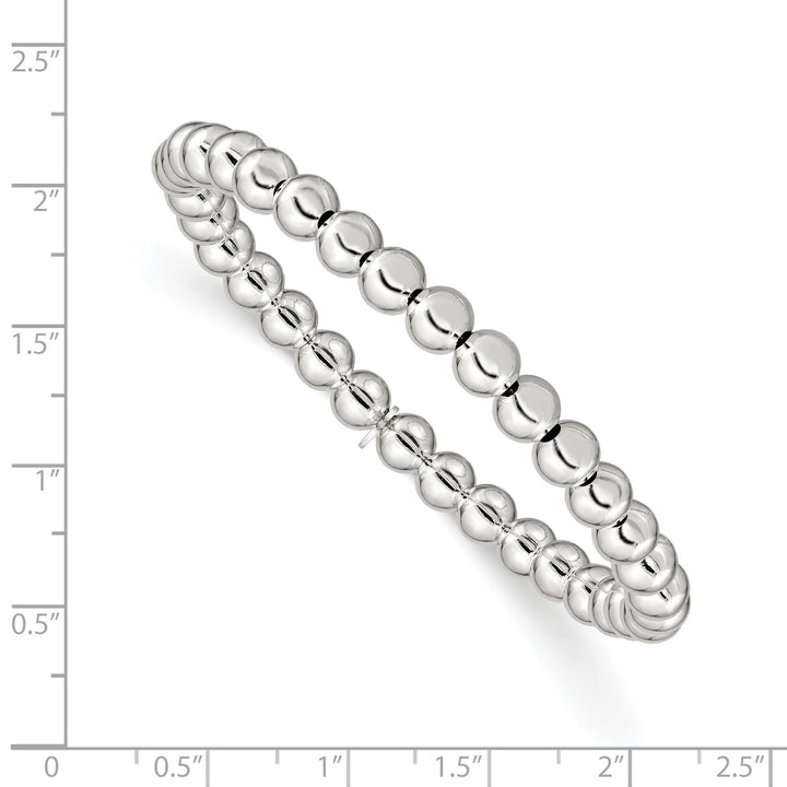 Silver Polished Finish Bead Stretch Bracelet