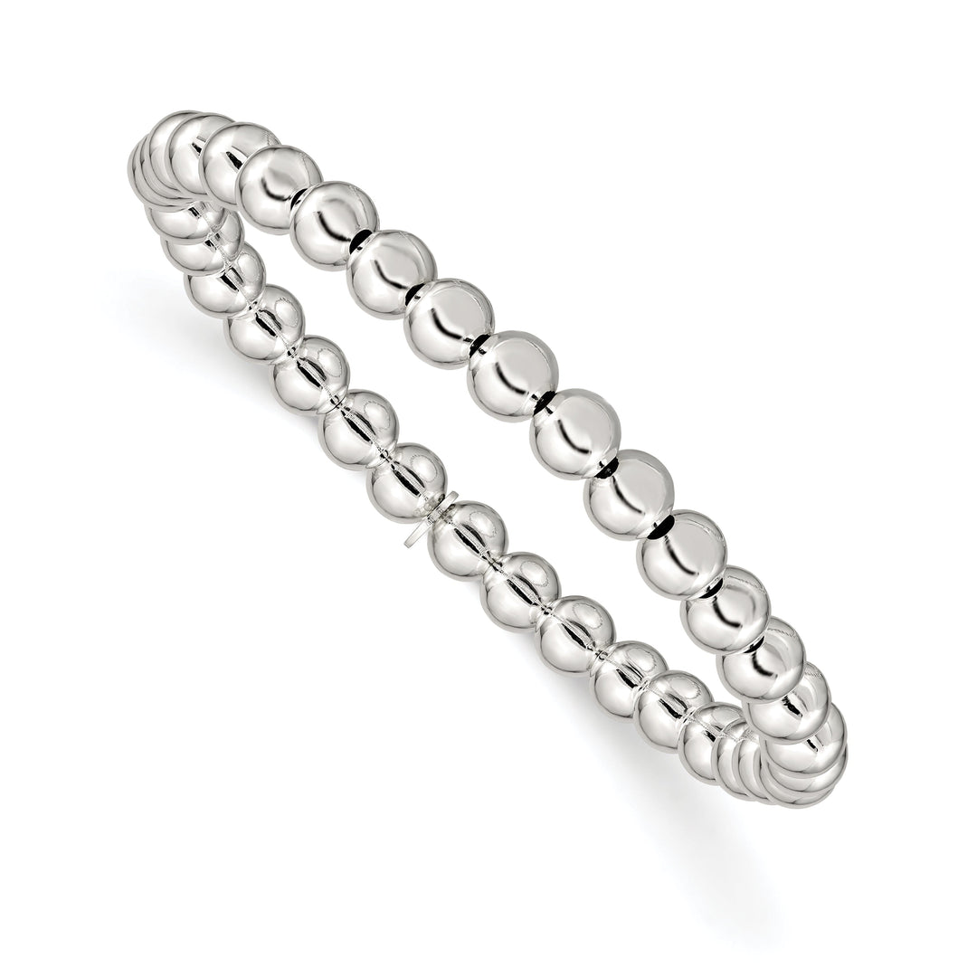 Silver Polished Finish Bead Stretch Bracelet