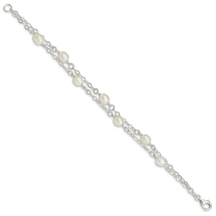 Silver 2 Strand Fresh Water Pearl Bracelet