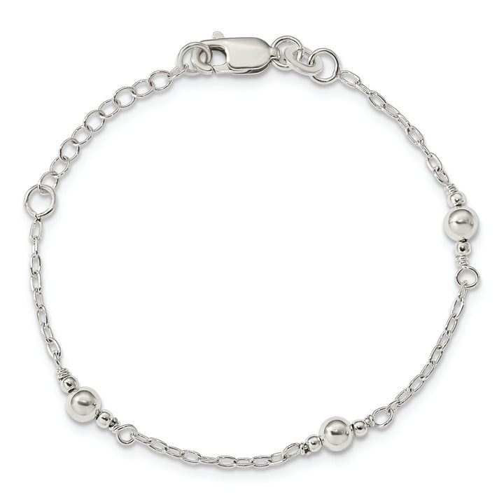 Silver Polished Fancy Bead Childs Bracelet