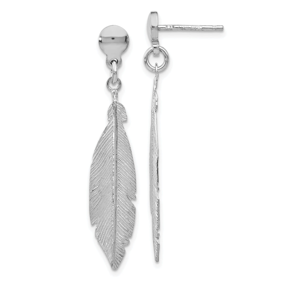 Silver Rhodium-plated Leaf Post Dangle Earrings