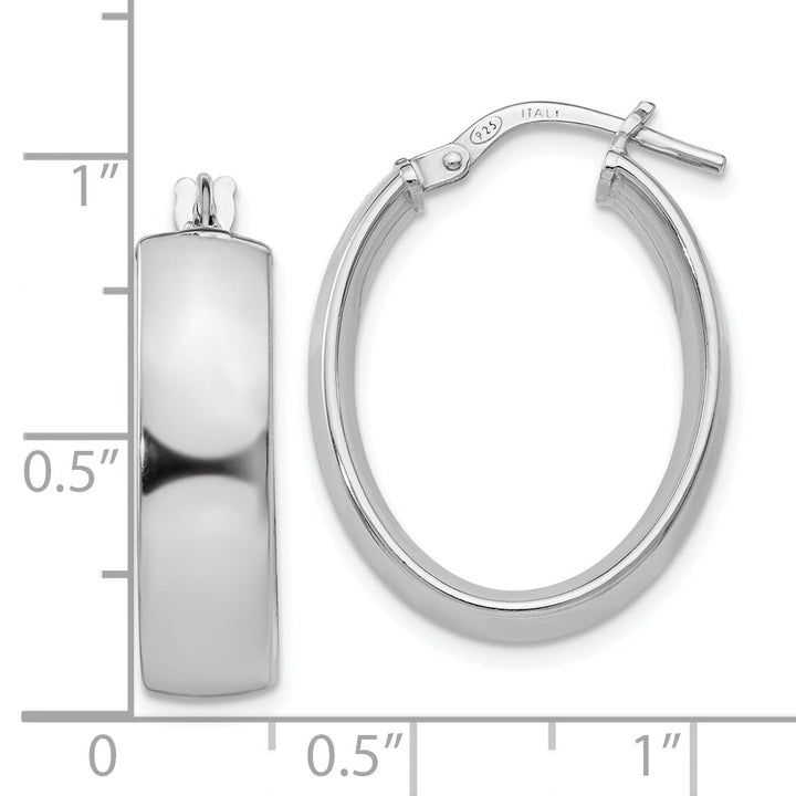 Silver Rhodium Oval Hoop Earrings