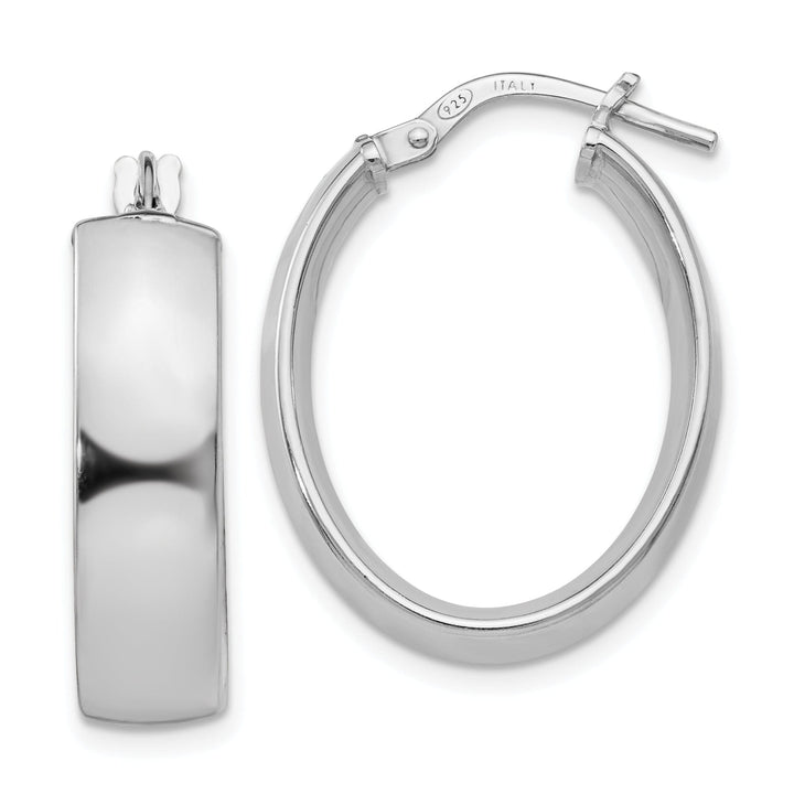 Silver Rhodium Oval Hoop Earrings