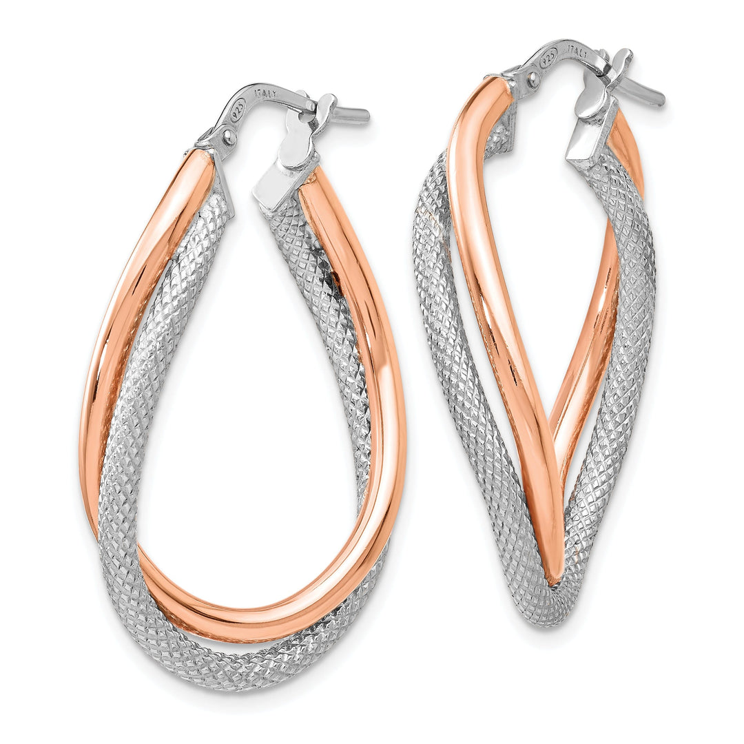 Silver Rose Gold-tone Textured Hoop Earrings