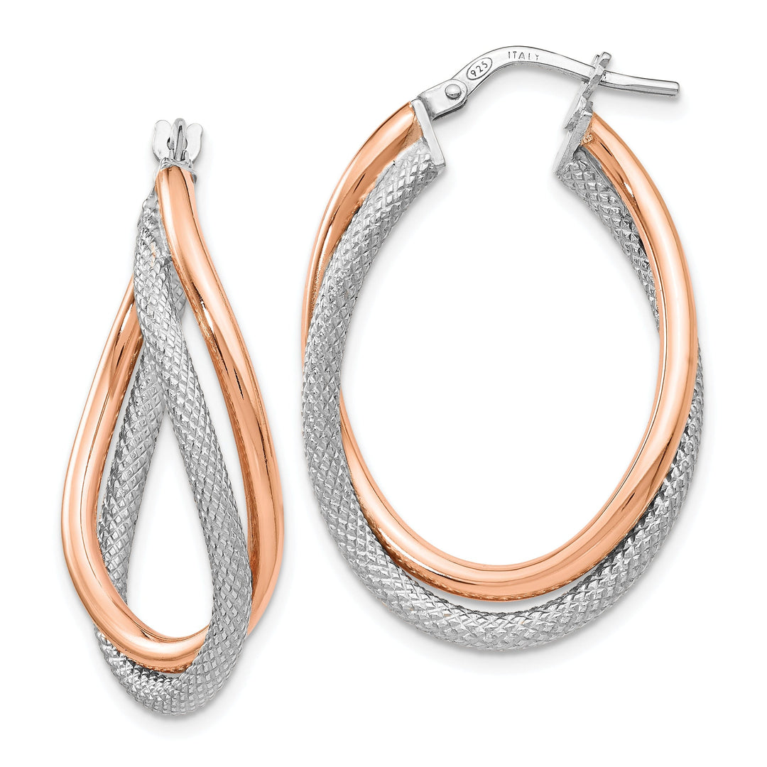 Silver Rose Gold-tone Textured Hoop Earrings