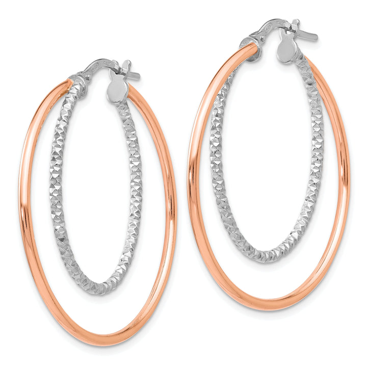 Silver Rose Gold-tone Diamond Cut Hoop Earrings