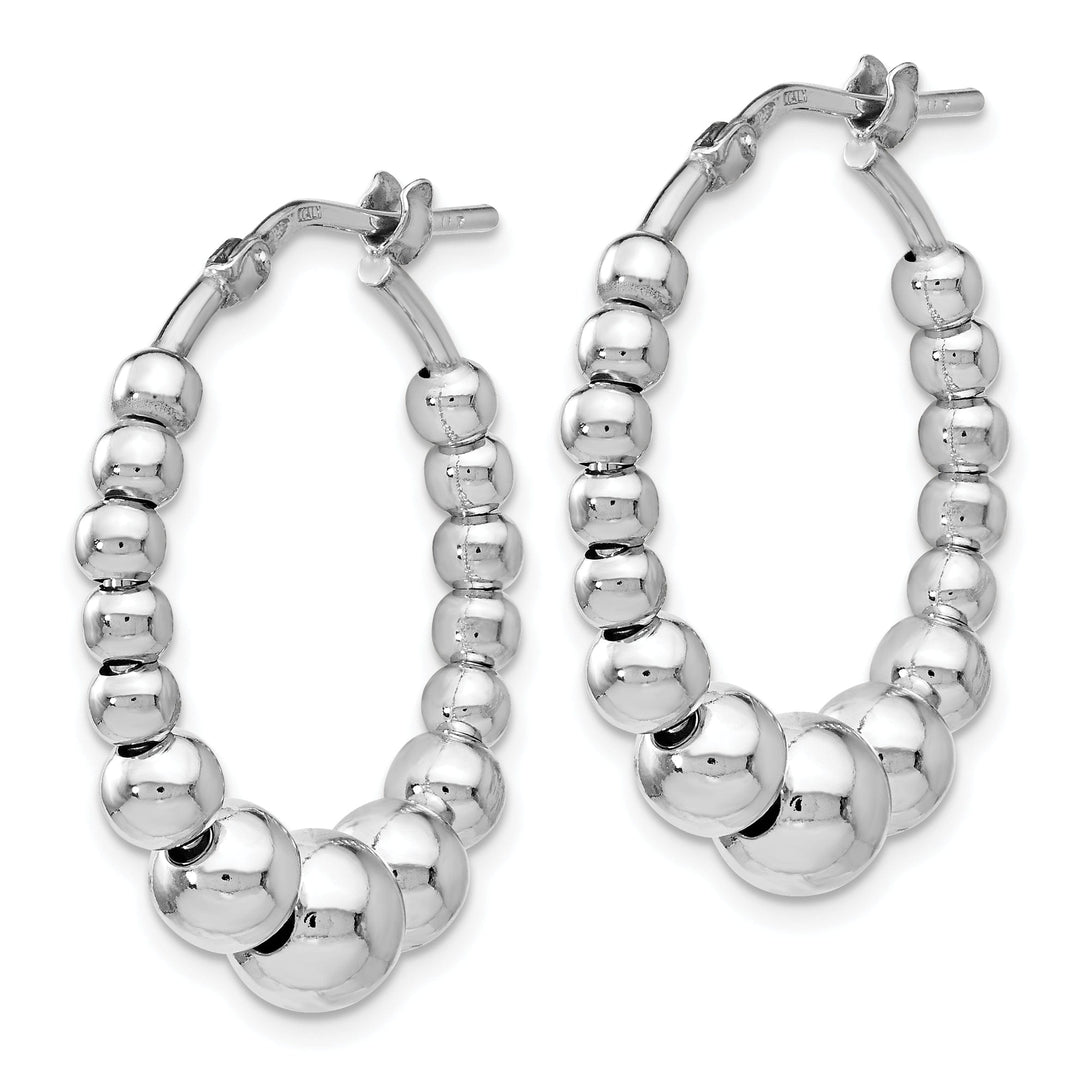 Silver Polished Beaded Hoop Earrings