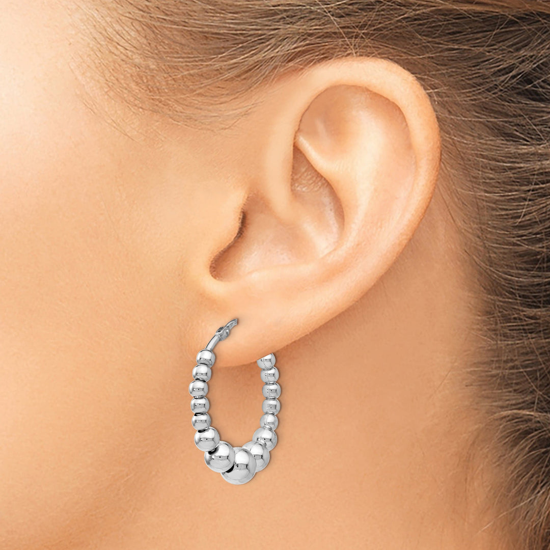 Silver Polished Beaded Hoop Earrings