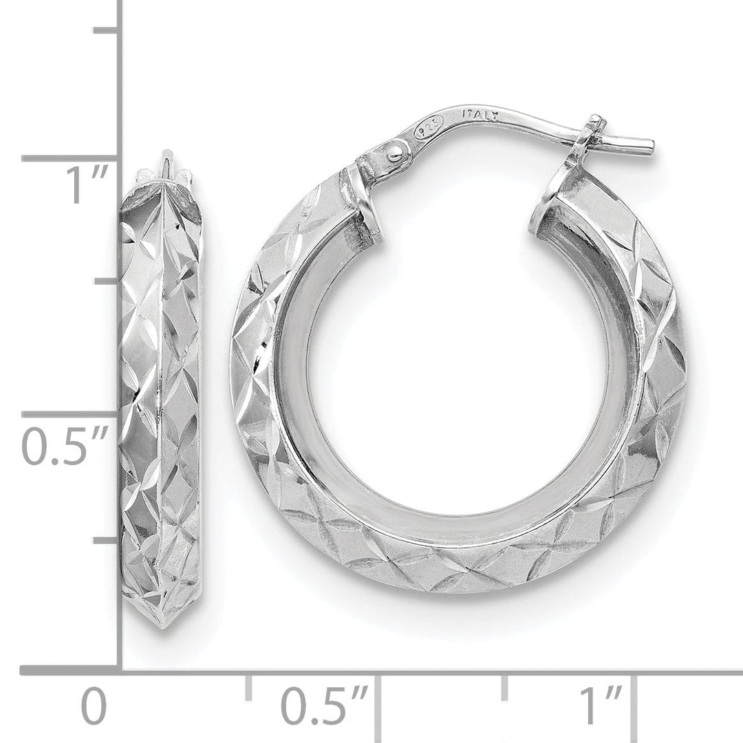 Silver Polish Diamond Cut Hoop Earrings