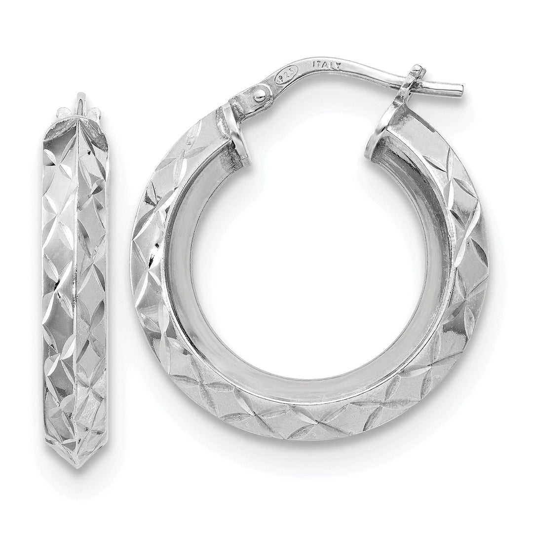 Silver Polish Diamond Cut Hoop Earrings