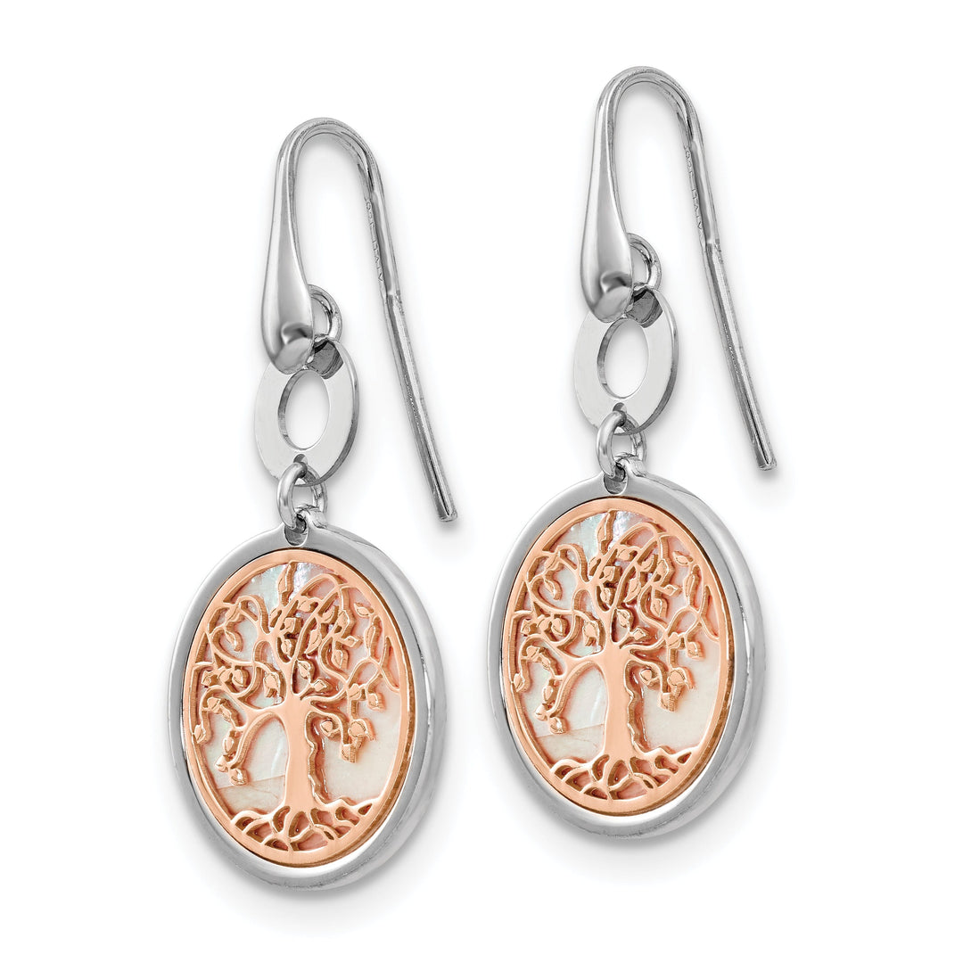 Silver Rose Gold Tree of Life Dangle Earrings