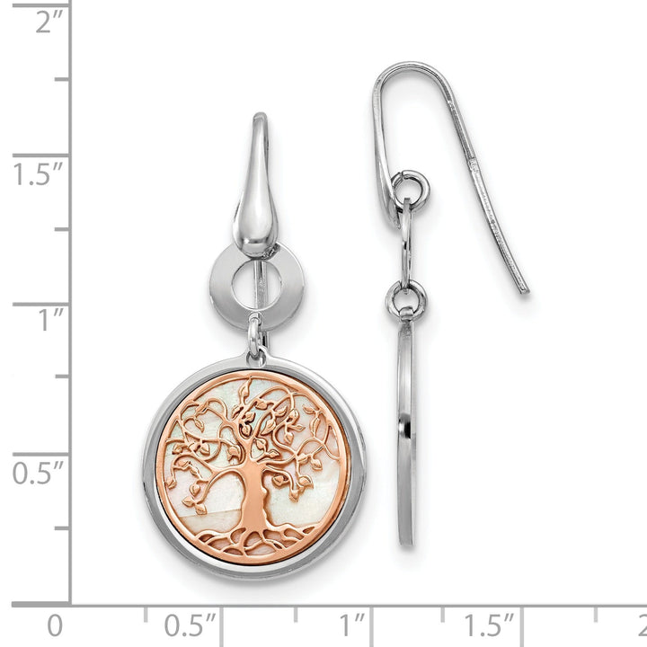 Silver Rose Gold Tree of Life Dangle Earrings