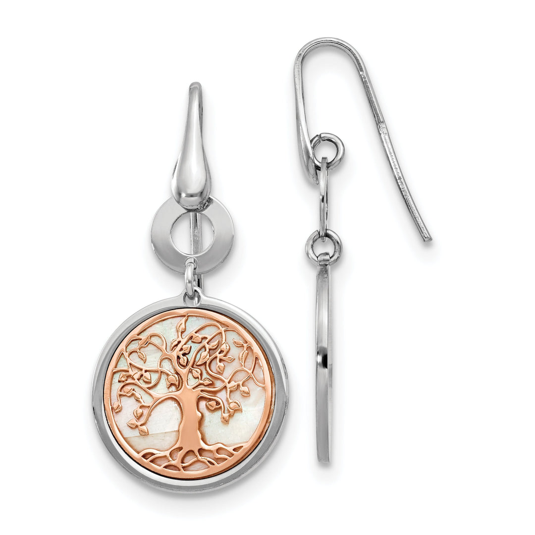 Silver Rose Gold Tree of Life Dangle Earrings