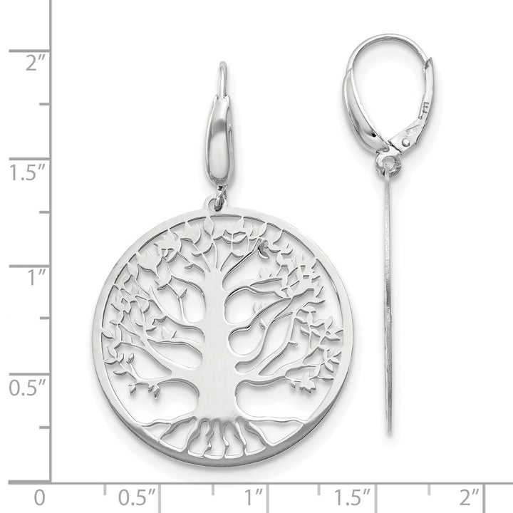 Silver Polished Tree of Life Leverback Dangle Earrings