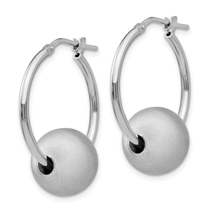 Sterling Silver Brushed Polished Bead Hoop Earrings