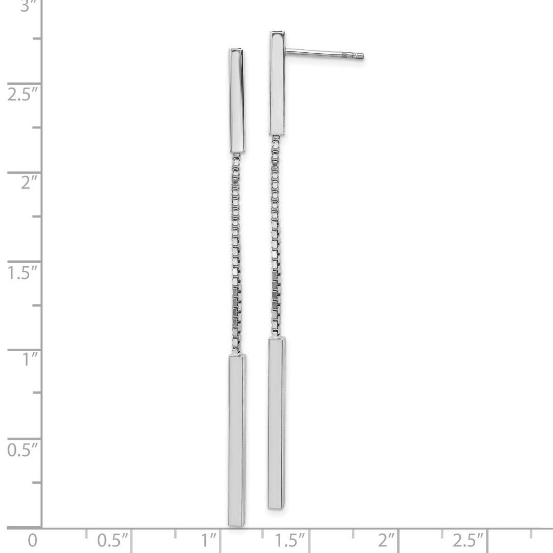 Silver Rhodium Polished Finish Bar Dangle Post Earrings