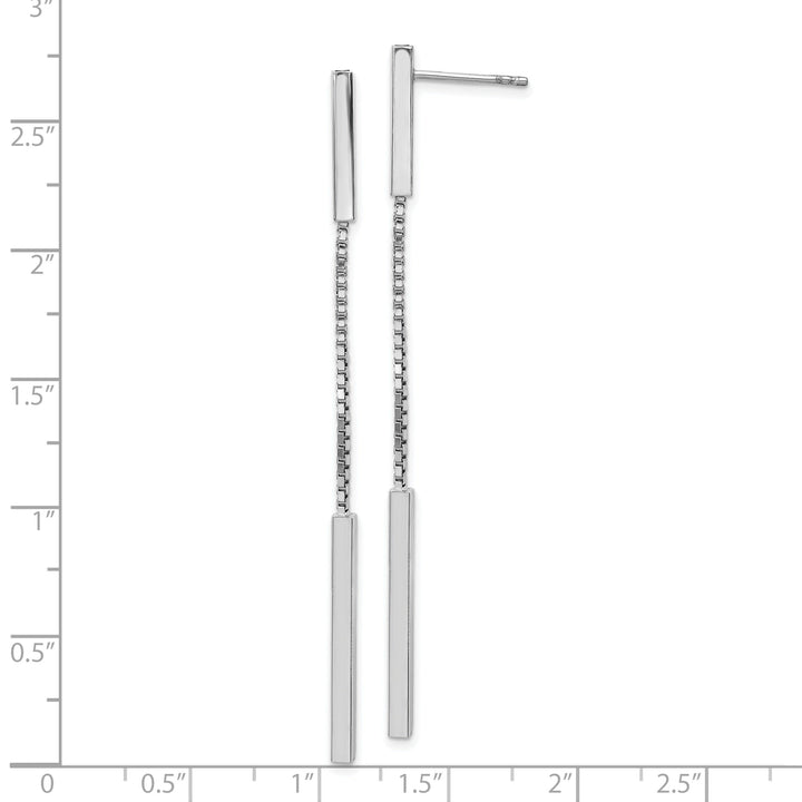 Silver Rhodium Polished Finish Bar Dangle Post Earrings
