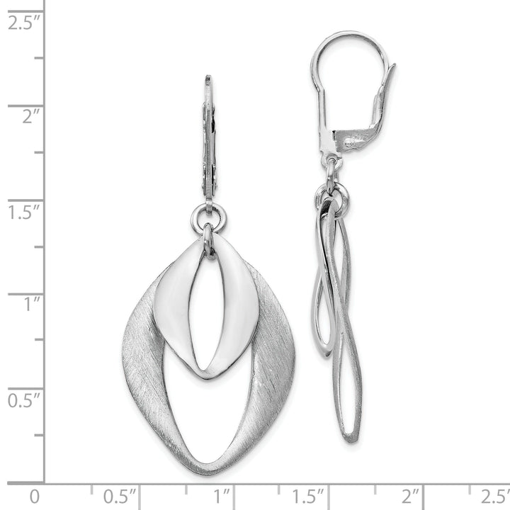Silver Polish Brushed Dangle Leverback Earrings