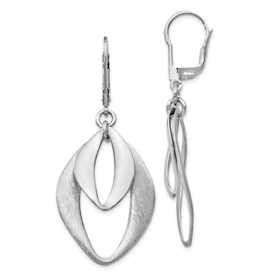 Silver Polish Brushed Dangle Leverback Earrings