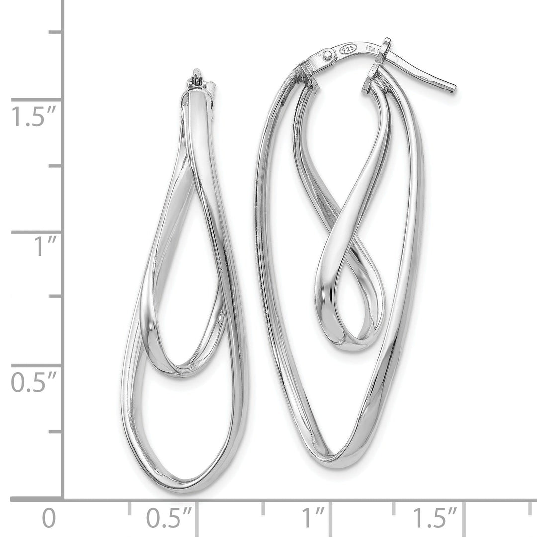 Silver Polished Twisted Oval Hoop Earrings