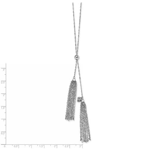 Silver Polished Adjustable Tassle Necklace