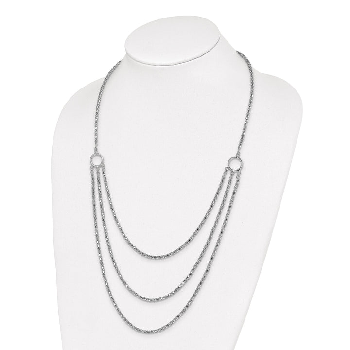 Sterling Silver Rhodium 3 Layer Fancy Necklace