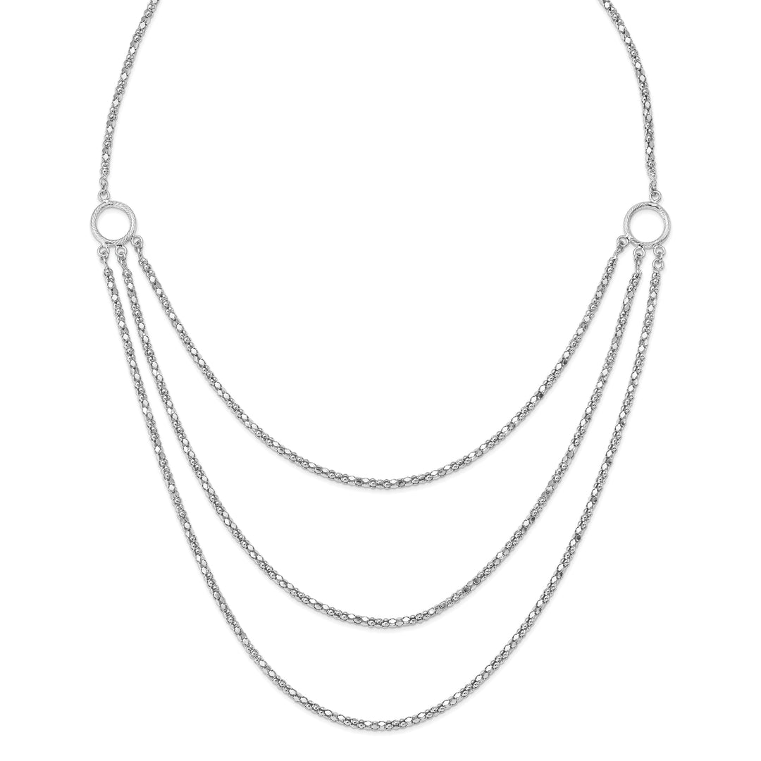 Sterling Silver Rhodium 3 Layer Fancy Necklace