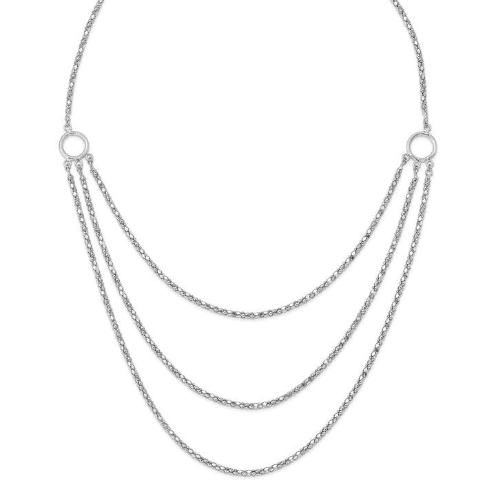 Sterling Silver Rhodium 3 Layer Fancy Necklace