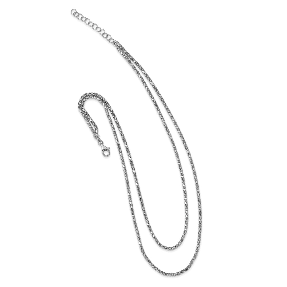 Sterling Silver Rhodium Fancy 2 Strand Necklace