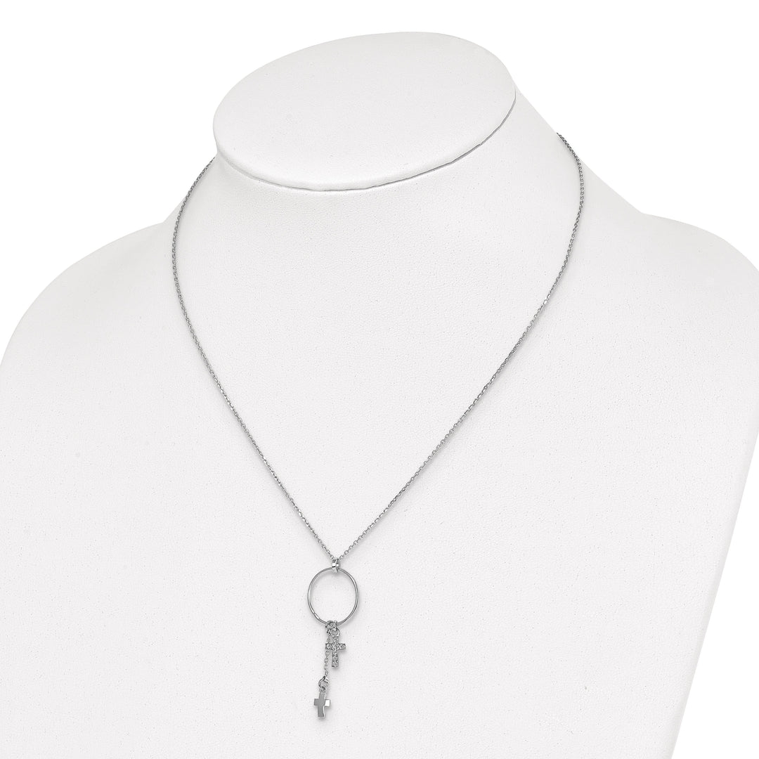 Sterling Silver Rhodium C.Z Cross Necklace