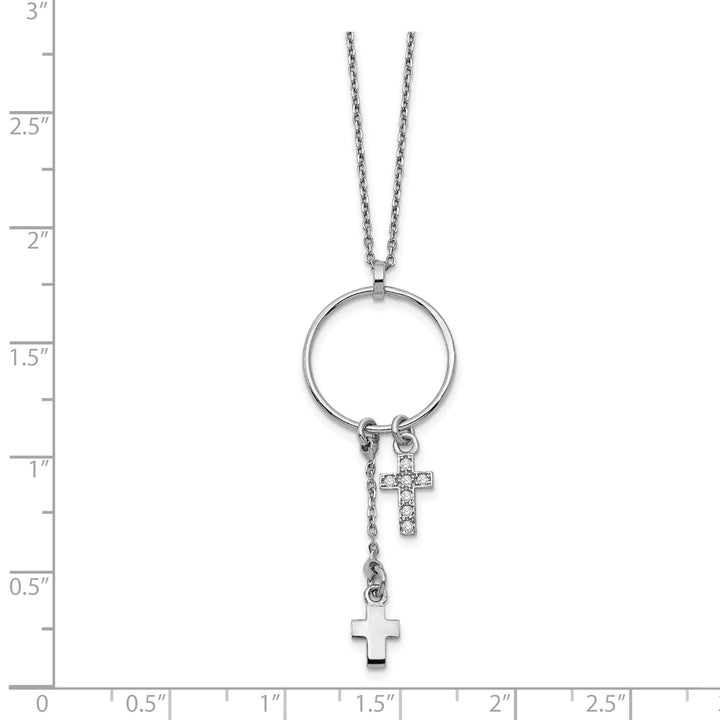 Sterling Silver Rhodium C.Z Cross Necklace