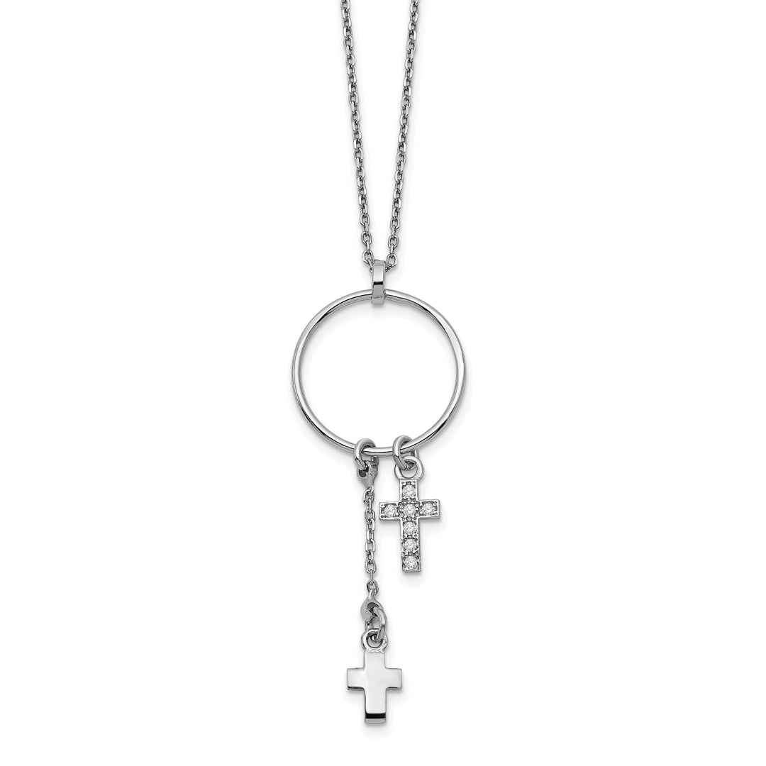 Sterling Silver Rhodium C.Z Cross Necklace