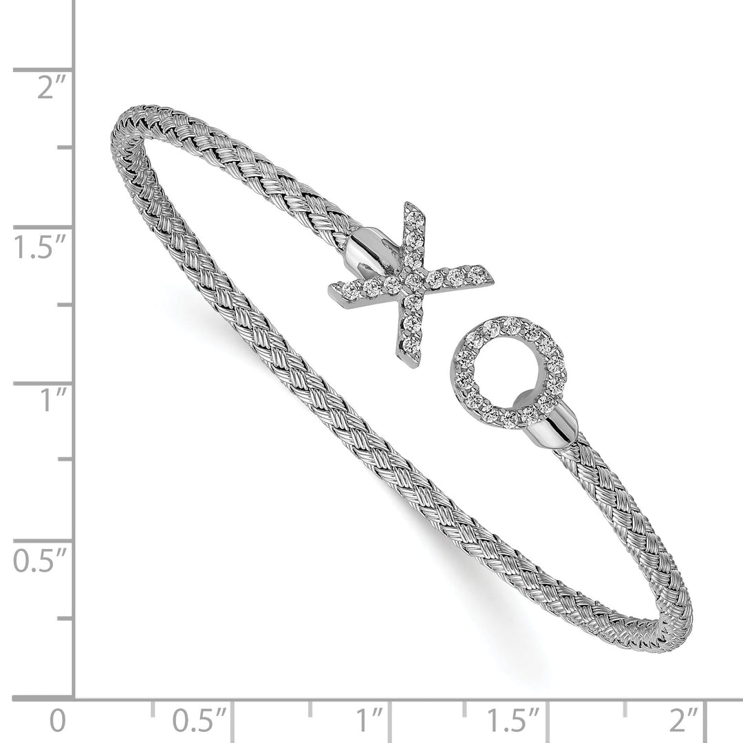 Silver Polished C.Z X and O Woven Flexible Cuff
