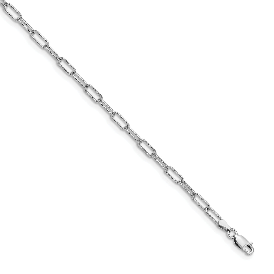 Silver Rhodium Polished Textured Link Anklet
